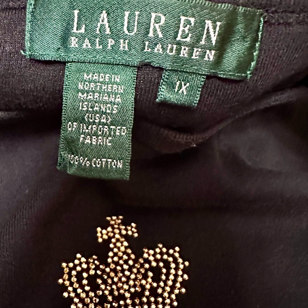 Lauren Ralph Lauren Gold Studded Embellished Black Tee Y2K Sparkly Soft Crown - Picture 4 of 7